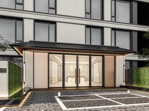 小区单元门入口 住宅楼大门入口 小区入户门 单元门 公司一楼su模型