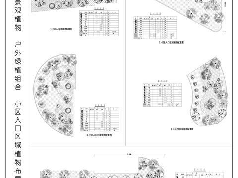 小区景观植物  户外绿植组合 小区入口区域植物布局图cad施工图
