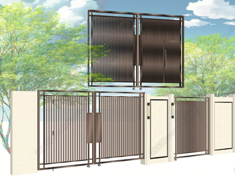 现代铁艺大门_消防门su模型