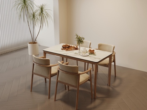 现代奶油风餐桌椅su模型