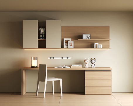 现代书桌一体柜su模型