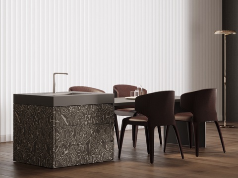 现代意式岛台 餐桌椅su模型