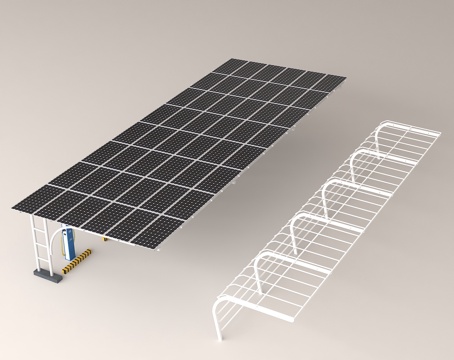 太阳能停车棚 光伏车棚 新能源设施 太阳能板 充电桩su模型
