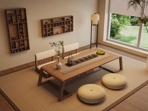  新中式榻榻米茶桌椅 小茶台3d模型 