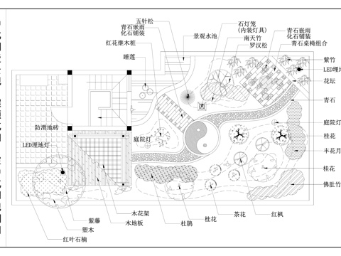 中式空中花园  屋顶花园 园林绿化 植物组合布局图cad施工图