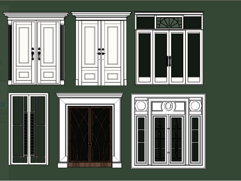 欧式双开门_玻璃门_雕花门su模型