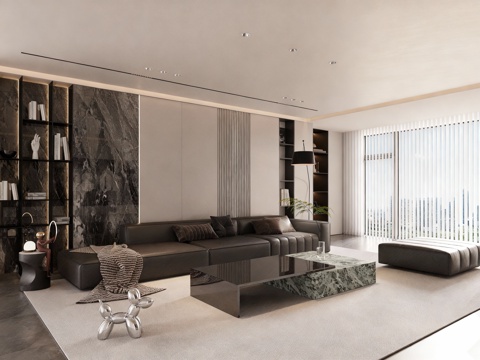  意式轻奢家居客厅 大平层客厅 无主灯客厅 意式轻奢 现代 极3d模型 