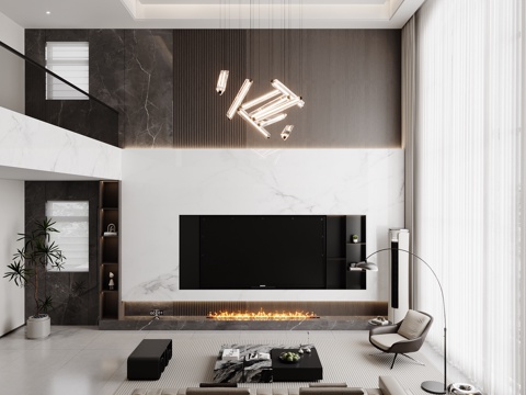  现代别墅客厅3d模型 