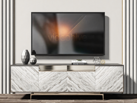 现代电视柜_装饰柜_边柜_矮柜_摆件_电视机_玄关柜su模型