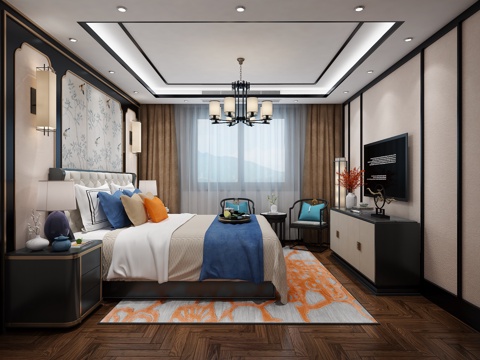  新中式大气主卧3d模型 