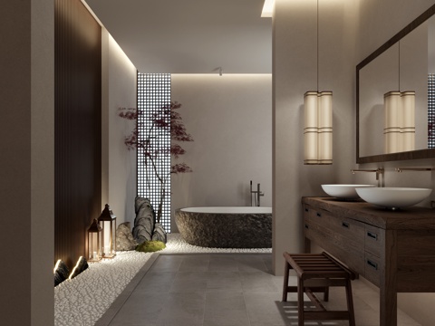  新中式卫生间3d模型 