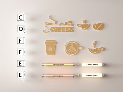 咖啡主题装饰 咖啡店招牌 创意标识 咖啡元素 店铺软装su模型