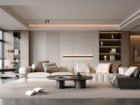 意式客厅 现代客厅 沙发背景墙 装饰柜 客厅背景 组合沙发su模型