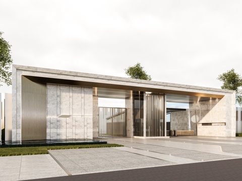 小区住宅大门入口 小区入户门 酒店式门楼 售楼处景观大门 门su模型