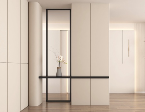 极简风格玄关设计 现代简约玄关 家居隔断 镜面装饰 软装搭配su模型