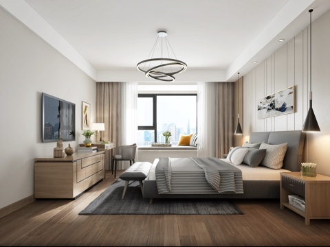  现代卧室吊灯 梳妆台组合3d模型 