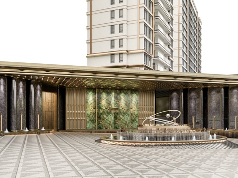 小区住宅大门入口 小区入户门 酒店式门楼 售楼处景观大门 喷su模型