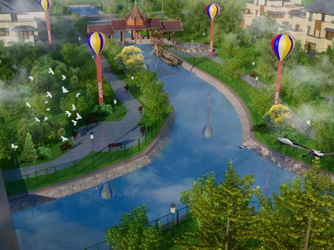  现代室外公园鸟瞰规划3d模型 