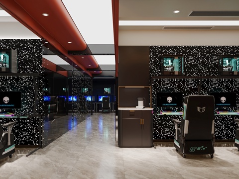  网咖 电竞网咖网吧 轻奢电竞网咖  电竞馆 网咖大厅卡座3d模型 