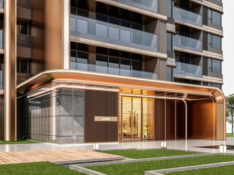 小区单元门入口 住宅楼大门入口 小区入户门 单元门 公司一楼su模型