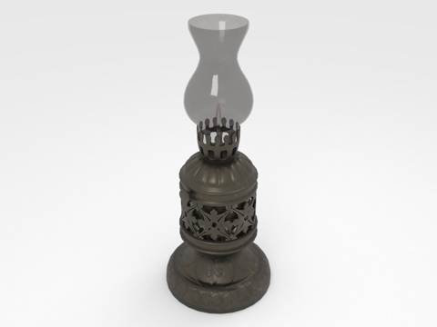  煤油灯 复古灯具 镂空底座 玻璃灯罩 古典台灯3d模型 