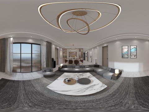  现代客餐厅 电视背景墙 吊灯 茶桌 酒柜 沙发 装饰画 