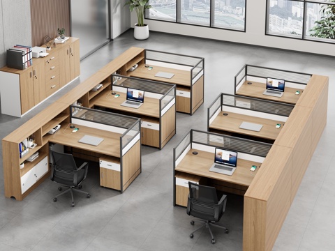  现代办公室 办公桌椅 员工桌椅 职员桌 屏风卡位 公共办公区3d模型 