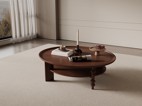  中古风茶几 圆形茶几 实木茶几3d模型 