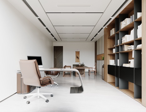  现代办公室 经理办公室 办公桌 茶桌3d模型 