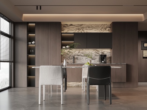  意式餐厅 餐桌椅 酒柜 餐桌椅3d模型 