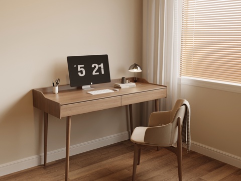 中古风书桌椅 学习桌椅su模型