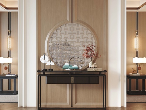  新中式玄关3d模型 