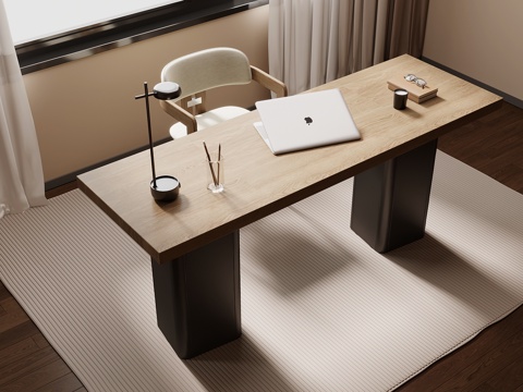 侘寂风书桌椅 办公桌椅su模型