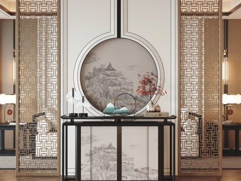  新中式玄关3d模型 