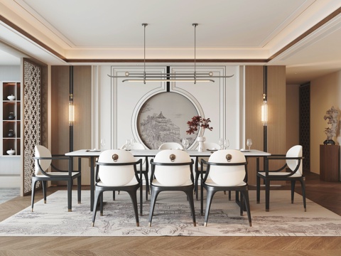  新中式餐厅3d模型 