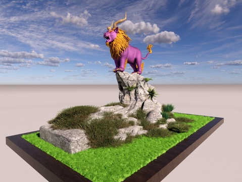 狮子 神兽 山海经 摆件 山 草原su模型