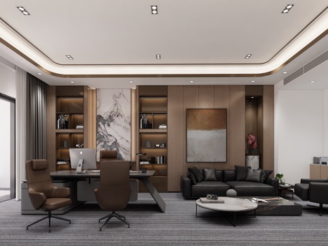 现代办公室_经理办公室_董事长办公室_小办公室_工作室_办公su模型