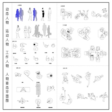静态人物 动态人物 工作人物 人物姿态平面图cad施工图
