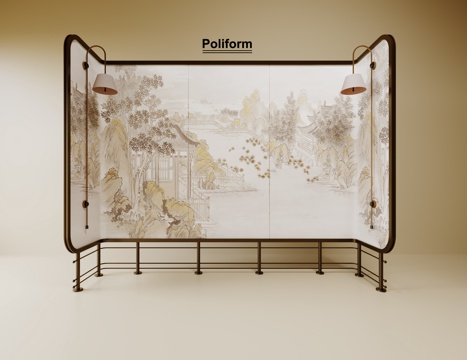  新中式屏风 隔断 玄关隔断3d模型 