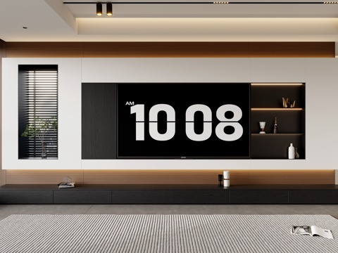 现代客厅电视背景墙 电视背景墙柜  窗户电视背景墙su模型