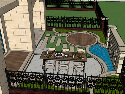 现代庭院花园景观su模型