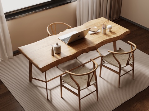 侘寂风书桌椅su模型