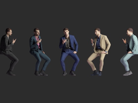  西装男性 外国人物 坐姿坐着 交谈对话 场景氛围 装饰道具3d模型 