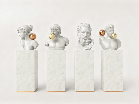  艺术雕塑 古典人体半身像 艺术摆件su模型 