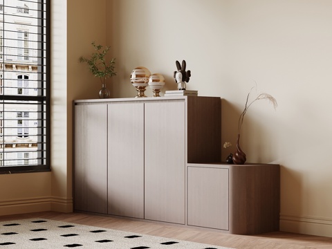 现代中古风玄关柜 入户鞋柜su模型