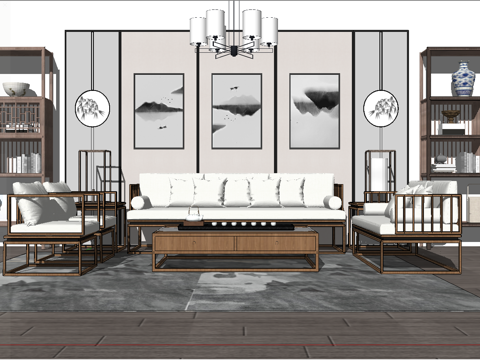 中式客厅su模型