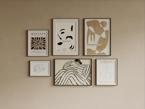 现代简约挂画 装饰画组合su模型