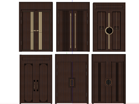 新中式双开大门su模型