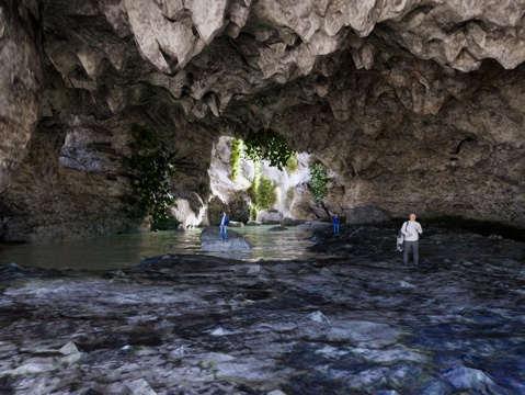 山 山洞 暗河 水 洞口su模型