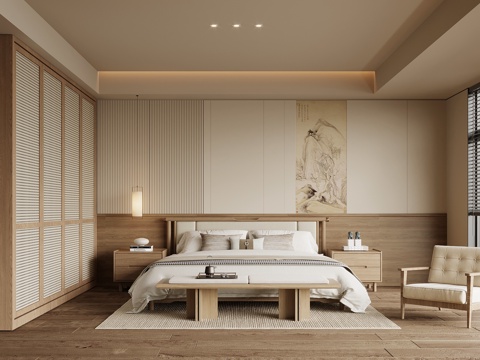 宋式风卧室 主卧 双人床组合su模型